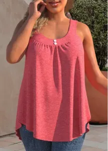 Rosewe Decorative Button Plus Size Pink Tank Top - 1X