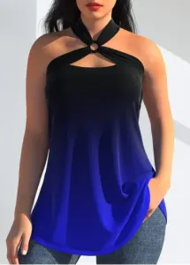 Rosewe Royal Blue Halter Ombre Tank Top - XXL