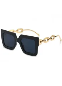 Rosewe Chain Design Large Frame Oversized Black Sunglasses - One Size