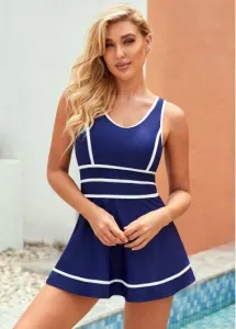 Rosewe Contrast Piping Wide Strap Swimdress and Shorts - L