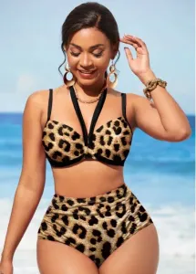 Rosewe High Waist Brown Leopard Bikini Set - XXL