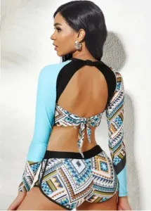 Rosewe Mid Waisted Tribal Print Cut Out Bikini Set - XL