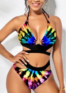 Rosewe High Waisted Tie Dye Print Bikini Set - XXL