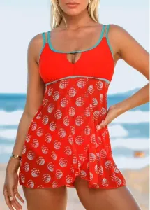 Rosewe Polka Dot Double Straps Contrast Stitch Swimdress and Panty - M