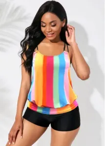 Rosewe Rainbow Stripe Double Straps Tankini Set - S #159608