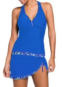 Rosewe Women Royal Blue Open Back Halter Neck Swimdress Bathing Suit Halter Neck Mid Waist Royal Blue Tankini Set - S
