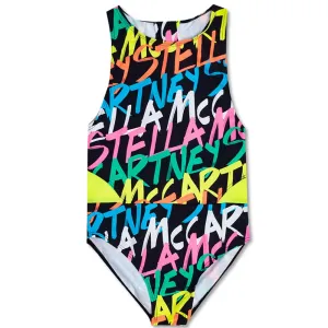 Stella Mccartney Girls Neon Print Swimsuit Black 10Y