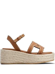 TOD'S - Rafia And Leather Wedge Sandals #1287196
