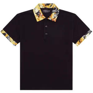 Versace Boys Baroccoflage Print Polo Shirt Black 10Y