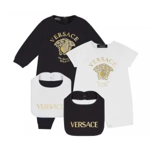 Versace Baby Boys Medusa Logo Bib & Shirt Set White Black 3M