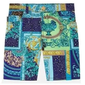 Versace Boys Barocco Patchwork Shorts Blue Multi Coloured 10Y