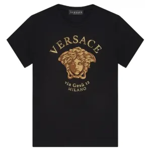 Versace Boys Golden Medusa Logo T-shirt Black 12Y