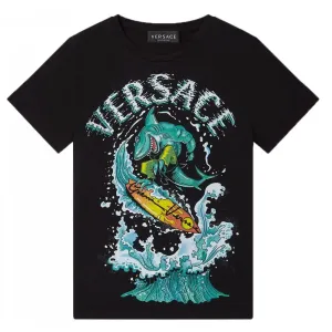 Versace Boys Shark Surf Print T-shirt Black 14Y