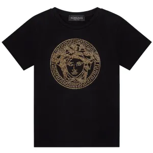 Versace Girls Medusa Embellished Crystal T-shirt Black 12Y