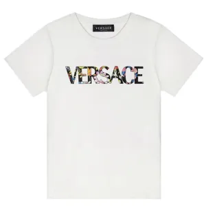 Versace Unisex Floral Logo T Shirt White 12Y