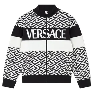 Versace Boys All Over Logo Zip Top Black 10Y