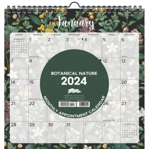 Botanical Nature Spiral Art 2024 Wall Calendar
