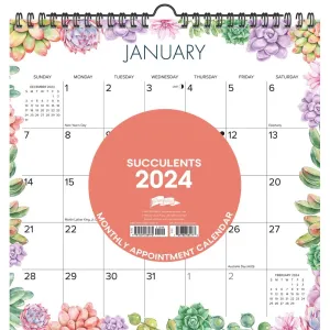 Succulents Spiral Art 2024 Wall Calendar