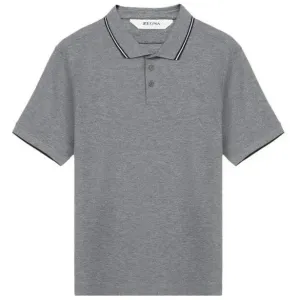 Z Zegna Men's Stretch Cotton Short-Sleeve Polo Grey - GREY L