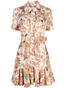 ZIMMERMANN - Floral Print Belted Linen Mini Dress #1224274