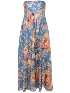 ZIMMERMANN - Floral Print Linen Bandeau Midi Dress #1234044