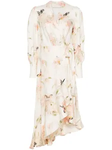 ZIMMERMANN - Floral Print Linen Wrap Midi Dress #1286761