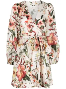 ZIMMERMANN - Floral Print Linen Wrap Mini Dress #1252481