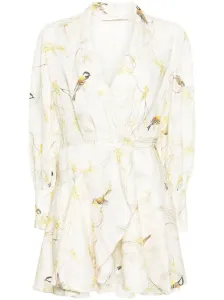 ZIMMERMANN - Floral Print Linen Wrap Mini Dress #1286753
