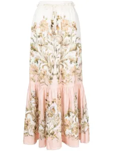 ZIMMERMANN - Floral Print Linen Midi Skirt #1126235